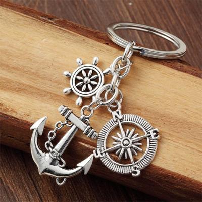 Compass Anchor Rudder Pendant Key Chain Keyring Keyfob Family Friend Gift
