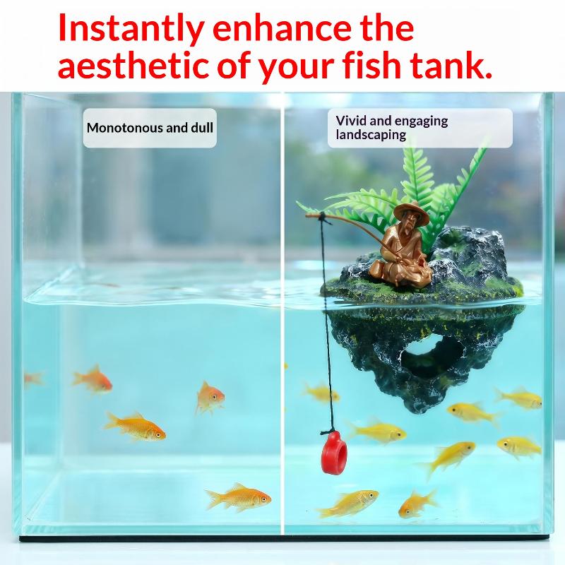 Mini Resin Fishing Man Aquarium Statue Creative Floating Island Artificial Landscape Ornament for Small Fish Tank Decor