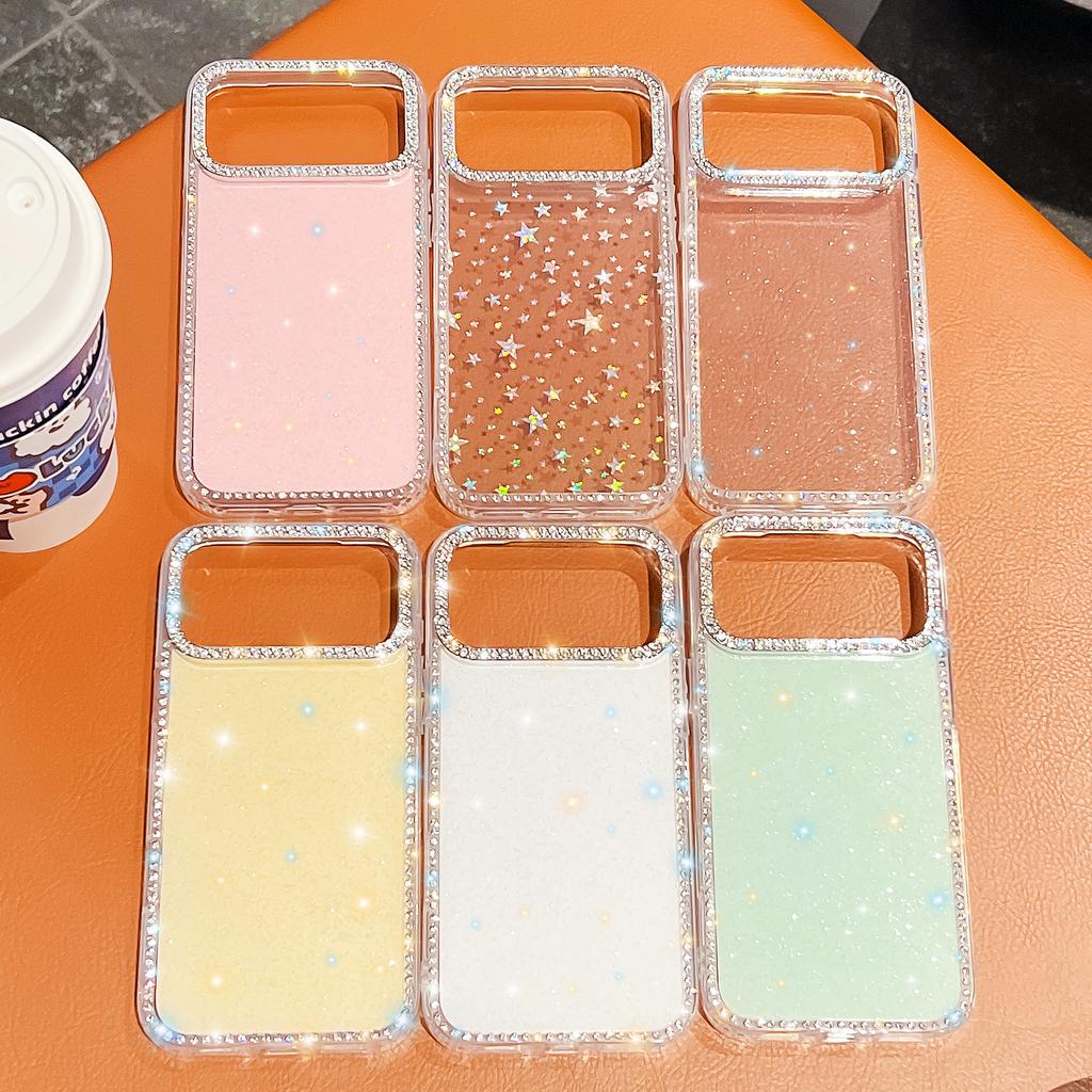 For iPhone 17 Pro Max Case Rhinestone Edge Glitter Back TPU+PC IMD Phone Cover