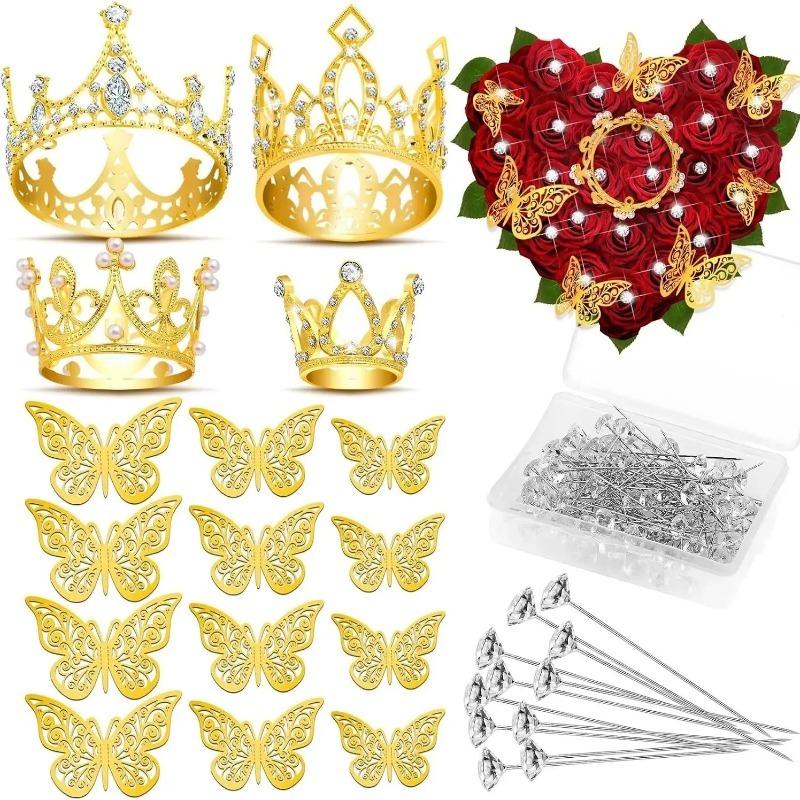 Princess Crown Butterflies Stickers Valentine's Day Gift Decoration Flower Ornament Decor Party Birthday Supplies Accessories