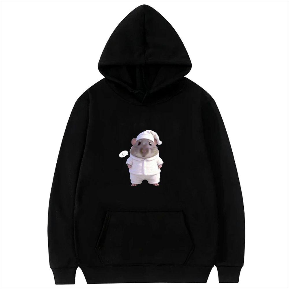 Sleeping Hamster Meme Graphic Print Hoodie Women Long Sleeve Pullover with Pocket Korean Style Loose Casual Streetwear Women Top