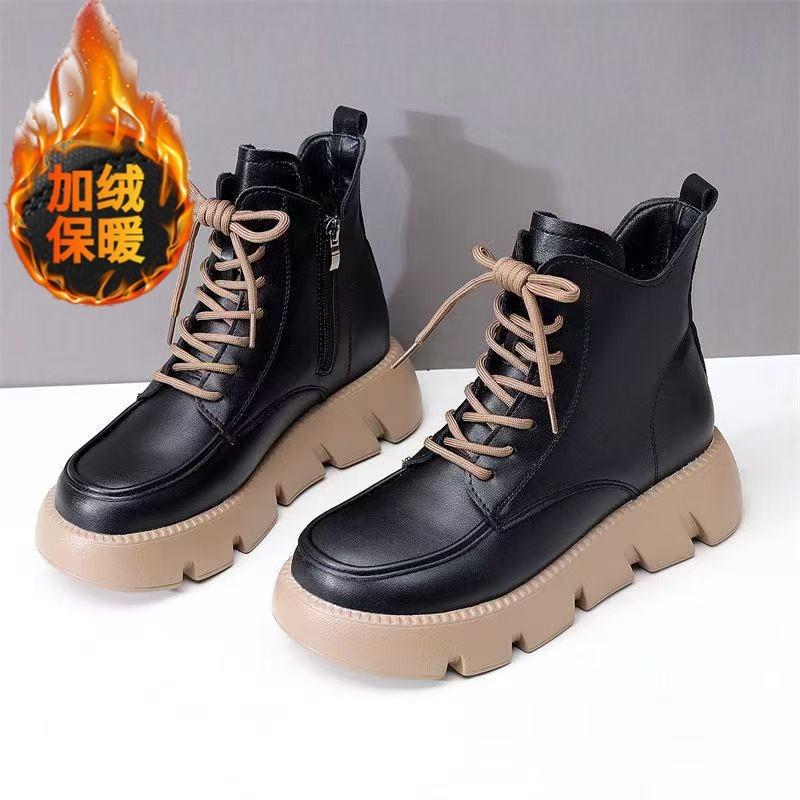 Martin boots women's autumn and winter new fashion show feet small casual short boots velvet lace-up thick-soled boots