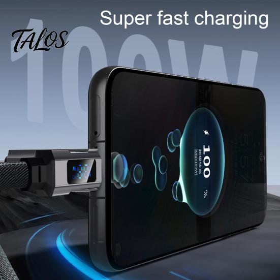 Talos Multi-Level High-Power Data Cable, Fast Charging Up To 100W, USB Type-C 8-Pin Charger Cable with Real-Time Digital Display, Durable Braided for