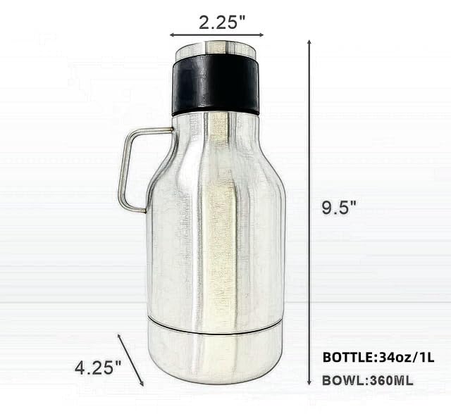2 in 1 Double Wall Stainless Steel Vacuum Insulated Pet Water Bottle Portable Removable Dog Feeder Bowl