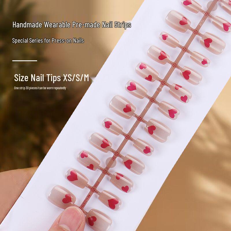

High-End Heart Cat Eye Nail Strips - 30-Piece Pre-Made Set