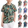 Kids Polo Shirt Quick Dry Short Sleeve Tropical Leaf Print Button Down Collar Lightweight Breathable Summer Tee for Boys Girls