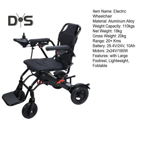 Elektrischer Rollstuhl für Erwachsene mit großer Fußstütze, leichter, faltbarer motorisierter Rollstuhl, tragbarer Rollstuhl für Senioren mit 500-W-Motor und 12 Meilen Reichweite