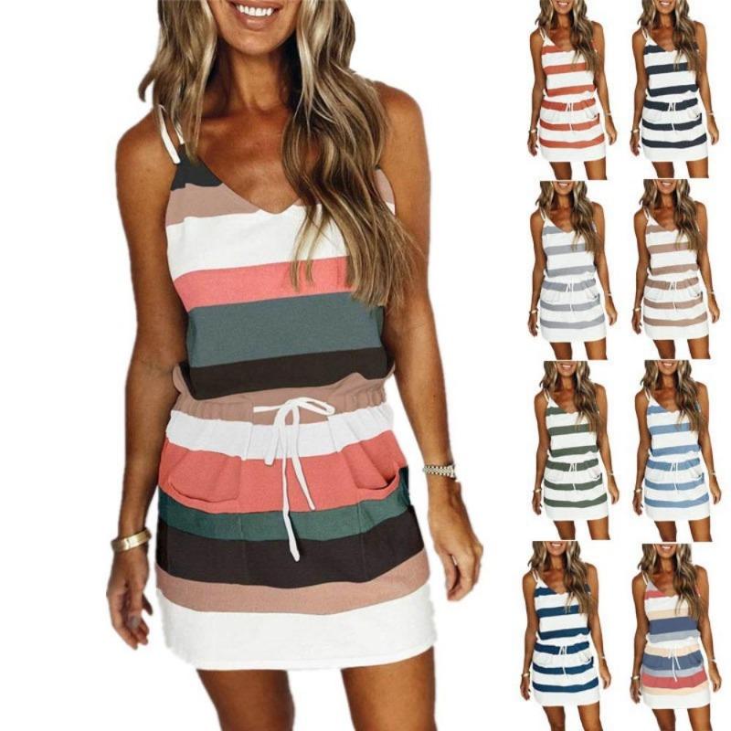 Sommer Damen Camisole Lose Bedrucktes Gestreiftes Westenkleid
