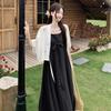 Plus Size Women's Chinese Style Waist-Cinching Camisole Dress & Fairy Cardigan Set