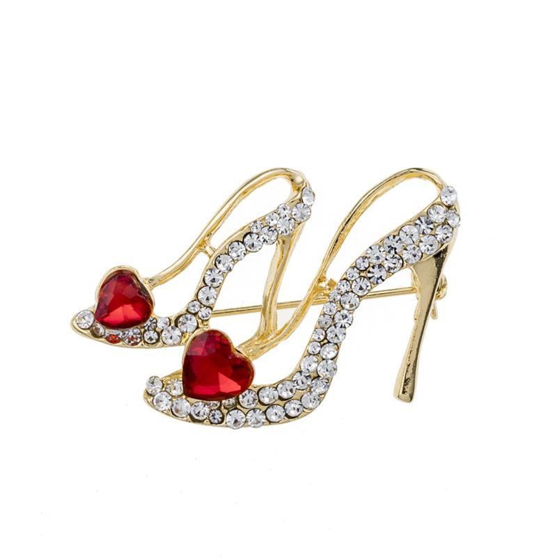 Women Fashion Vintage Creative Crystal Shoes Shape Diamond Alloy Brooch Pin Clothes Decoration Accessories Garment Accessories