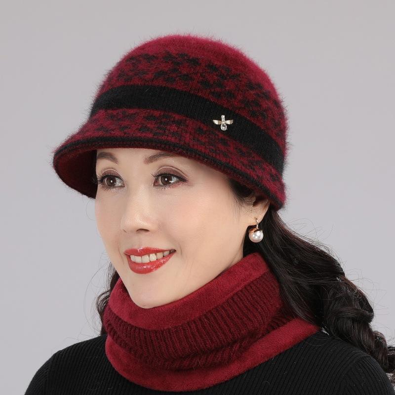 In The Elderly Hat Female Winter Old Man Fleece Warm Hat Knitted Rabbit Wool Hat