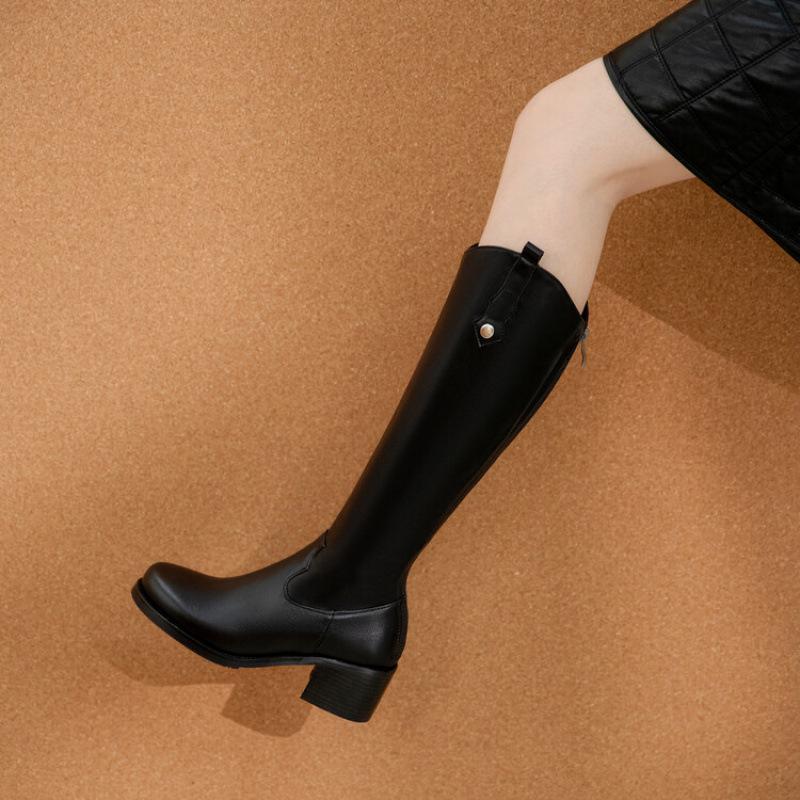 Spring and Autumn fashion high boots non-slip rubber platform heel comfortable women's boots European and American side with zipper fashion boots