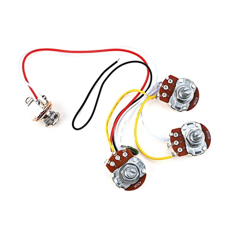 2V 1T Wiring Kit, 3 Way A250K Wiring Harness Prewired Guitar Wiring Hareness for Electric Guitar Bass Repair Replacement