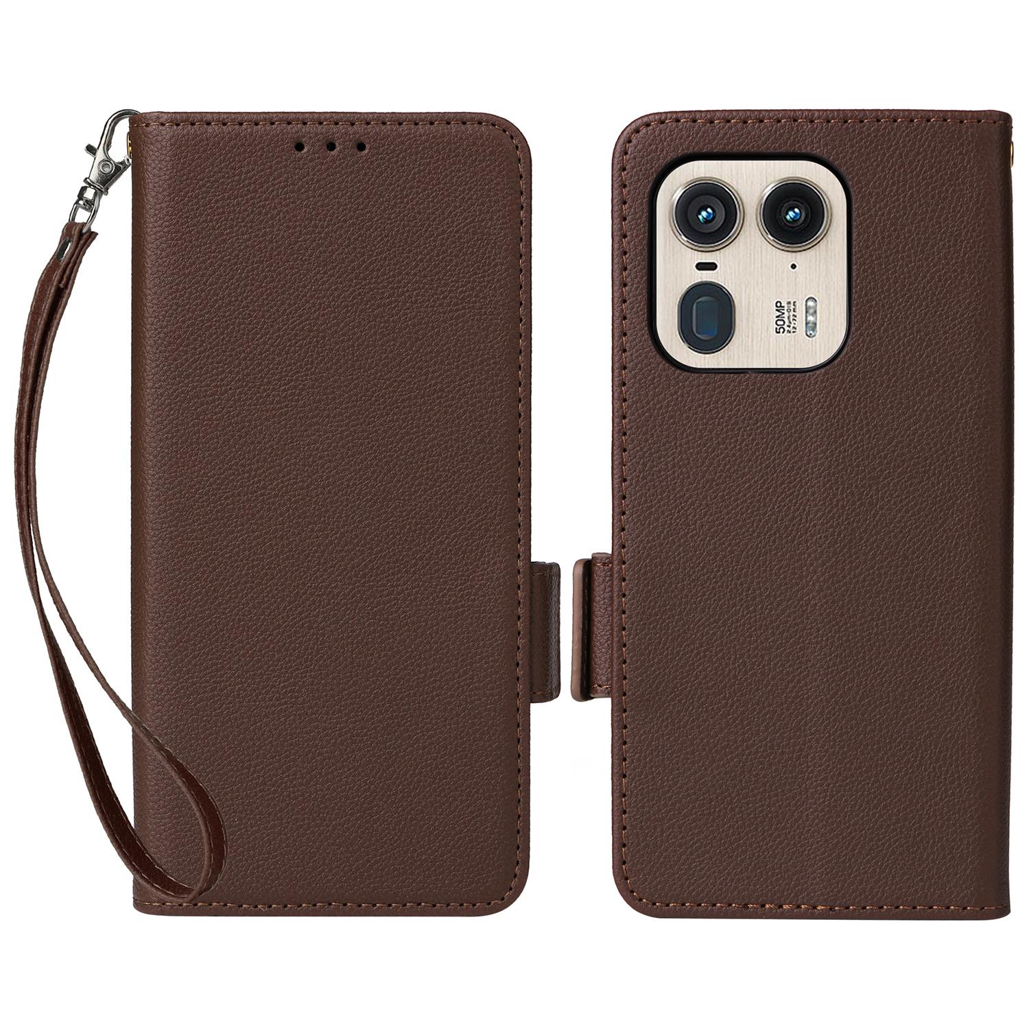 

For Motorola Edge 50 Ultra 5G/Moto X50 Ultra 5G Case with Wrist Strap Litchi Texture PU Leather Wallet Phone Cover Brown