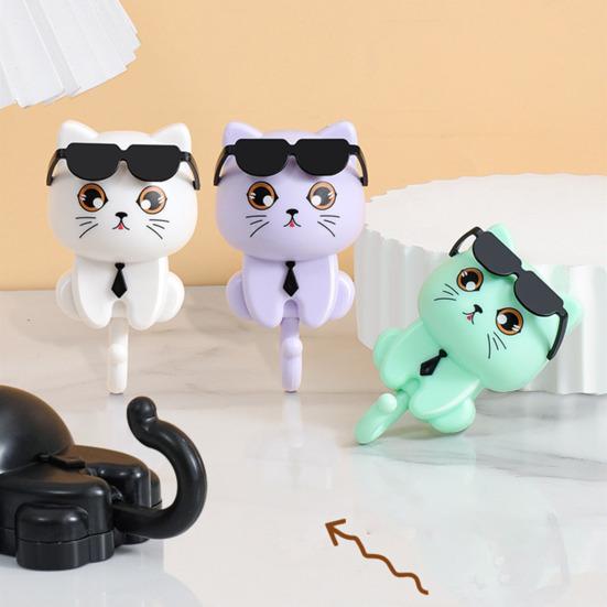 Sunglasses Cat Key Holder for Wall No Drill Adhesive Hook for Keys Hats Coats Towels Cartoon Cat Wall Organizer for Entryway Kitchen Bathroom