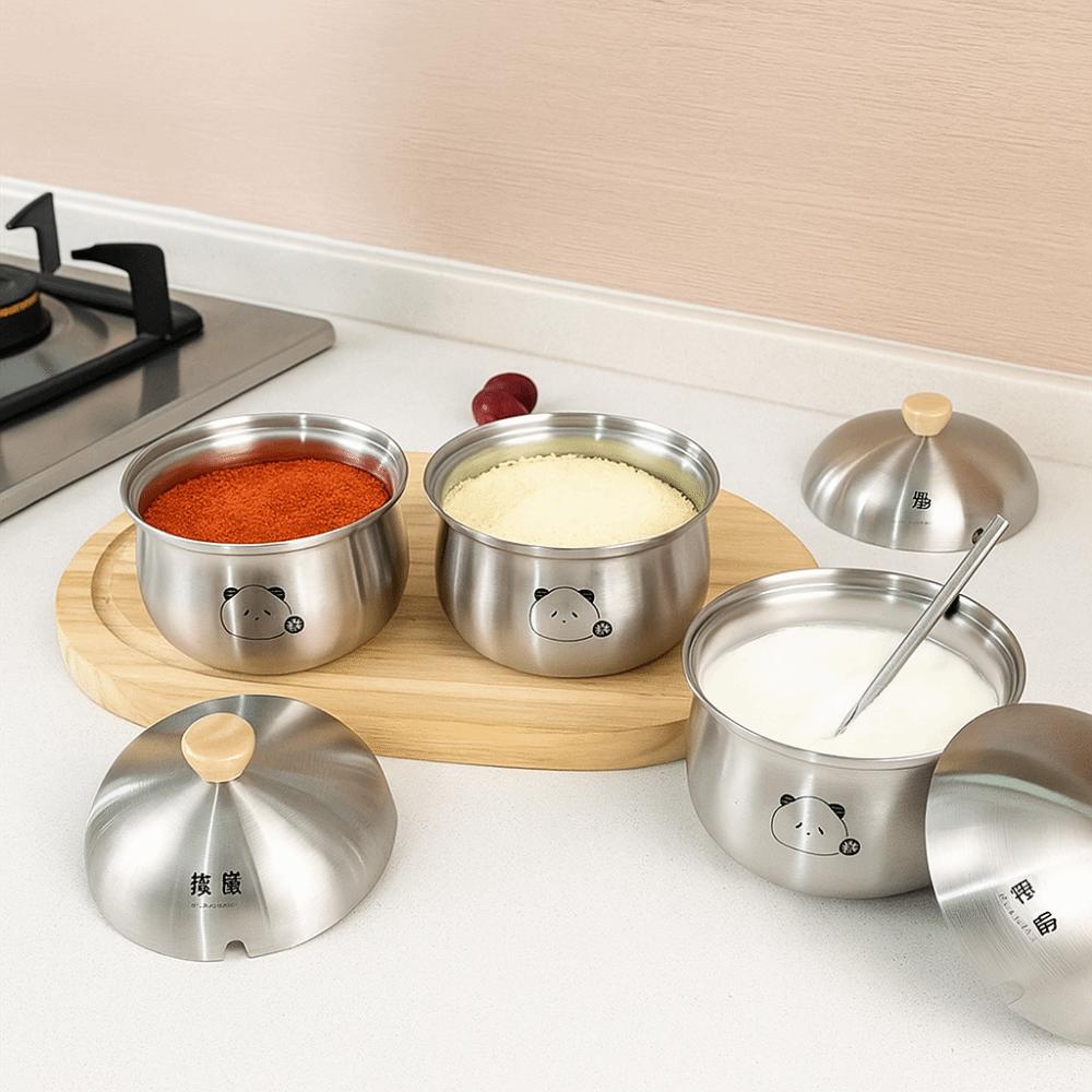 Silver Stainless Steel Sugar Bowl Large Capacity Seasoning Jar Durable Salt Organizer  for Kitchen