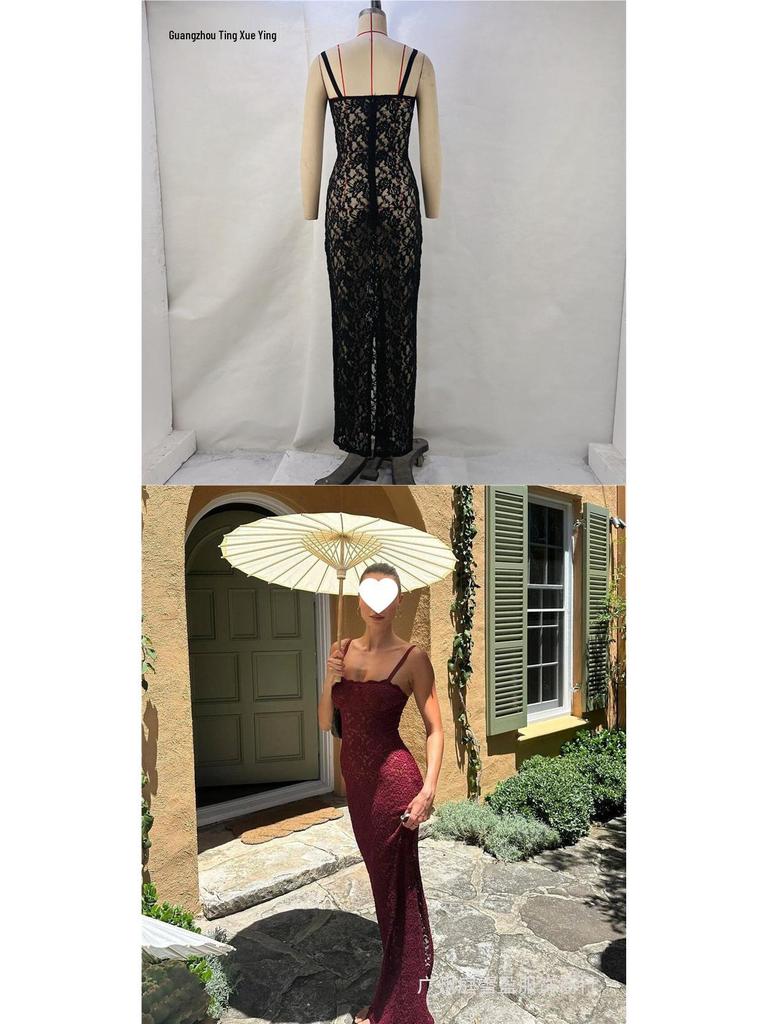 European & American Women's One-Shoulder Lace Evening Dress - Sexy & Slim Fit, See-Through Summer Fashion