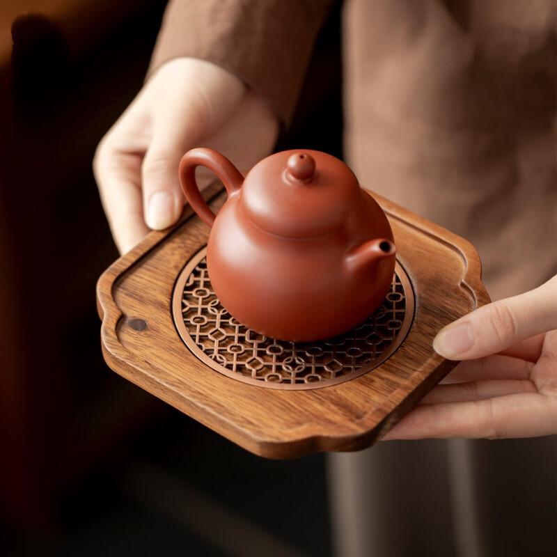 Small Walnut Wood Window Grille Dry Bubble Tea Tray