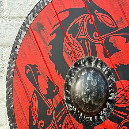 60.96 Cm Viking Round Shield Red Dragon Medieval Wooden Shield for LARP, Cosplay, Wall Decor Norse Handmade Prop for Reenactment