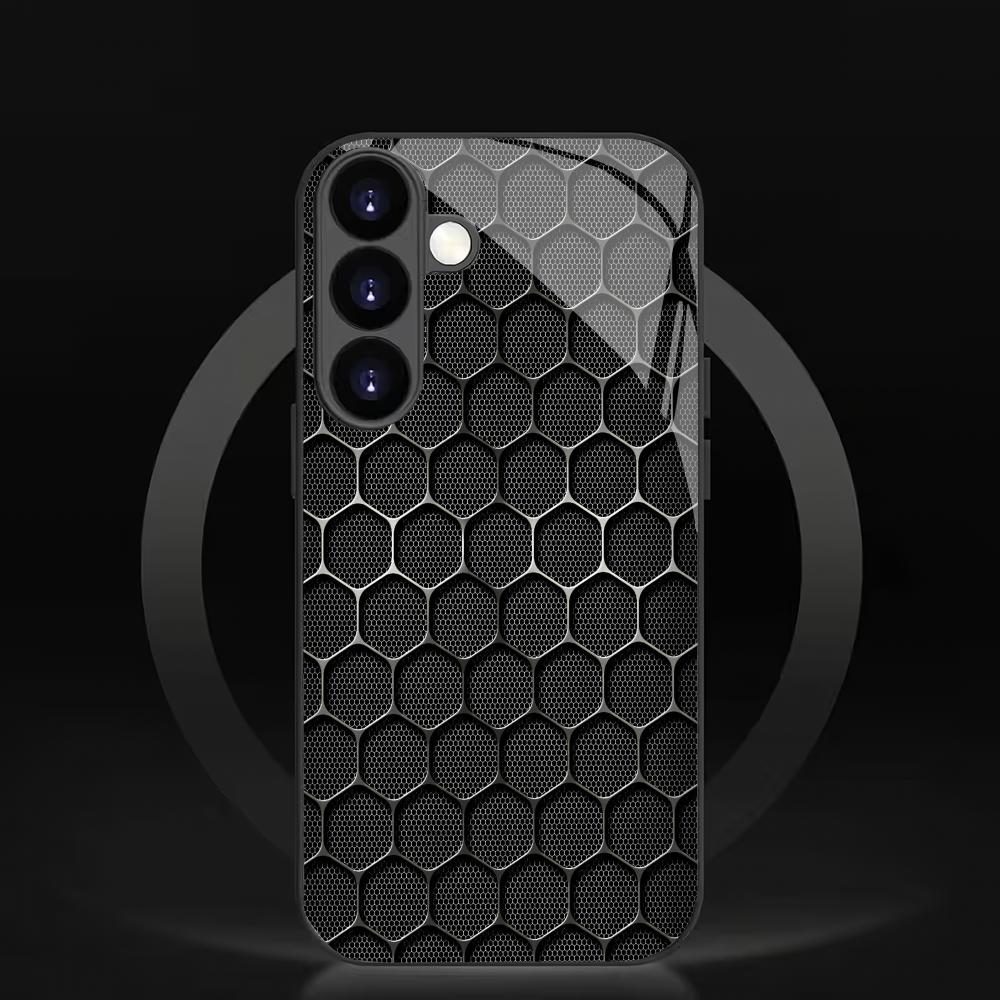 Wabenmuster gehärtetes Glas Handyhülle geeignet für Samsung Galaxy S26 S25 S24 S23 S22 S20 FE/Ultra/Plus Anti-Fingerabdruck