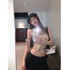 Summer chic niche design sense sexy sleeveless off-shoulder short top women's fashion American Spice Girl slanted shoulder T-shirt