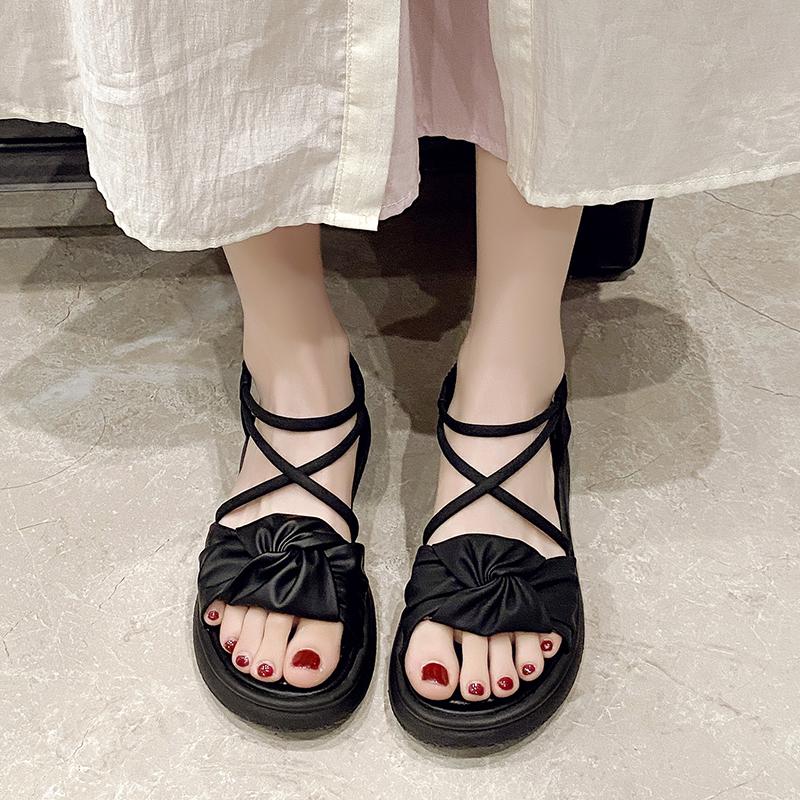 Fashion Women's Summer 2025 Faion Sandals Outdoor Wear Thi Bot Platform Roman Beach Oes Low Cut Slip-On Anti-Slip PU Leather