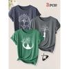 2026 3 Pack Harmony Between Man And Nature Yoga Print Women Short Sleeve T Shirts Casual Sports Holiday Tops Summer Autumn Tees