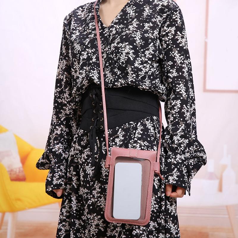Fashion Touch Screen Women Cell Phone Bag Shoulder Transparent Card Holders Girl Handbag Ladies PU Leather Clutch Wallets Purse