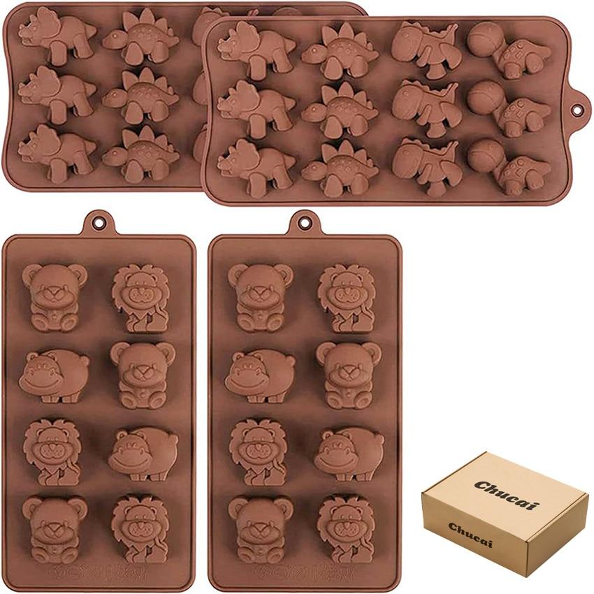 Dinosaur Silicone Chocolate Mold 4 Cavity, for Homemade Chocolates, Candies, Jelly or Ice Cubes, Brown, DIY Baking Tool