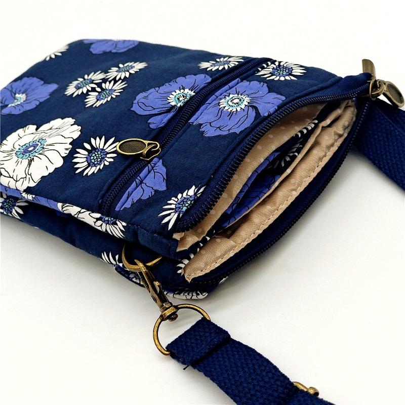 Japanese Floral Canvas Phone Crossbody Bag Women Multi Pocket Shoulder Bag Travel Passport Wallet Cell Phone Purse with Adjustable Strap