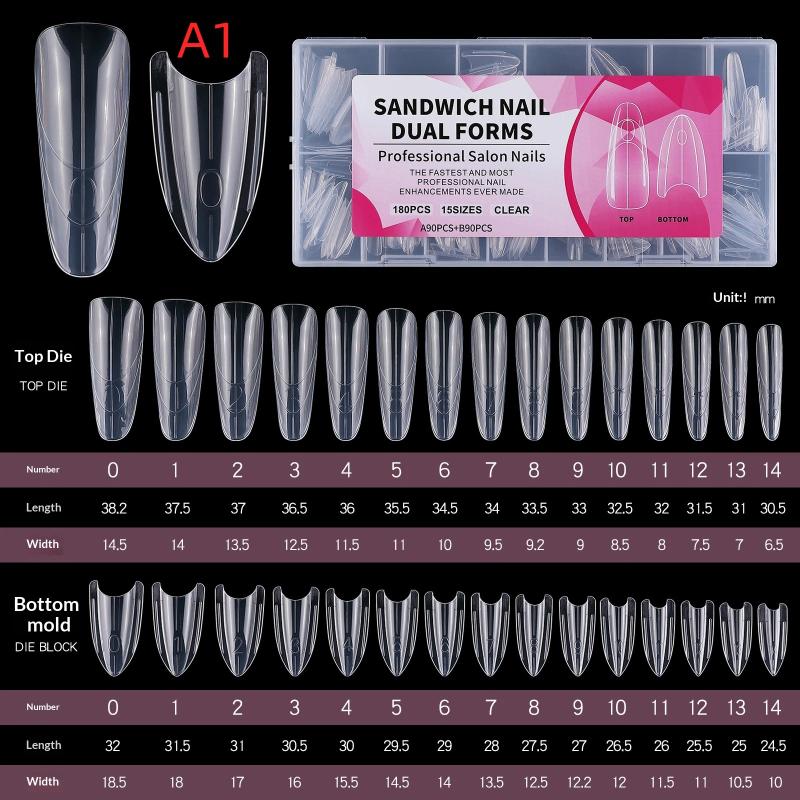 180Pcs Nail Extension Sandwich Dual Nail Forms Molds No Crack Easy Shape Oval Coffin for Beginner Professional Use