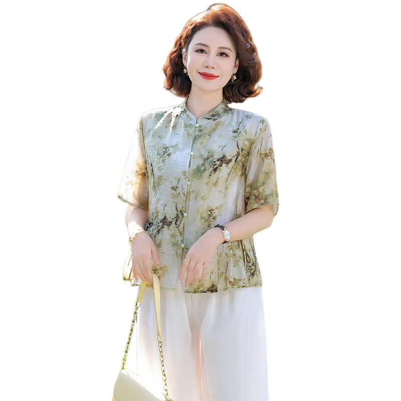 New Chinese Style Short Sleeve Blouse & Set for Middle-Aged Women