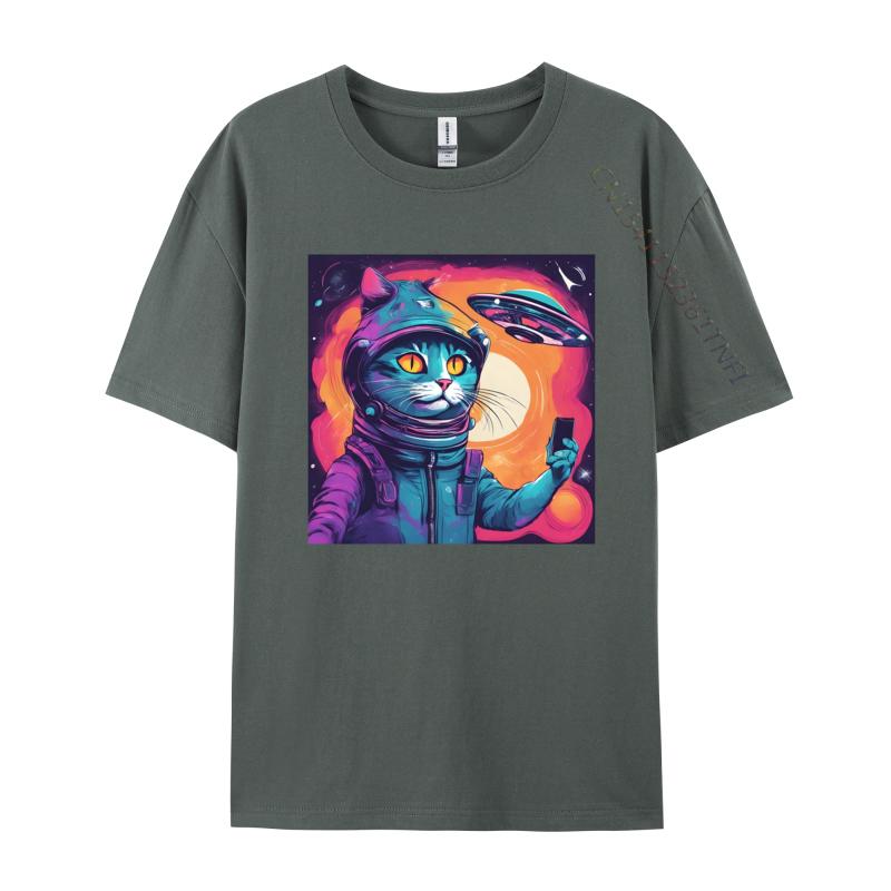 Cat Ufo Selfie Tshirt Kitten Lover Cat Tee Printed Tshirts For Men Cotton T Shirt Cool Faddish Casual