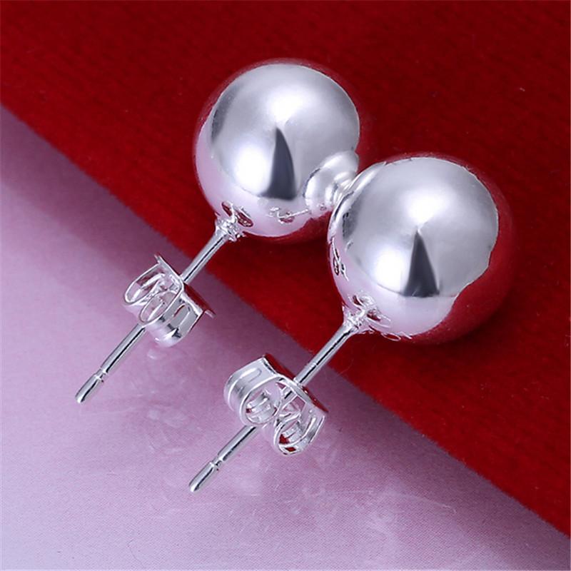 High Quality Jewelry Ssilver Plated Women Round Ball Stud Earrings For Women Fashion Elegant Earings 8mm/10mm 8mm