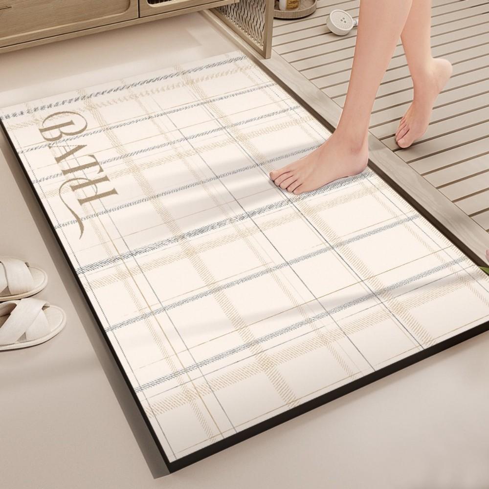 Geometrischer Teppich im skandinavischen Stil, Beige und Hellbraun, Quadratmuster, Rutschfest, Saugfähig, Fußmatte, Heimdekoration