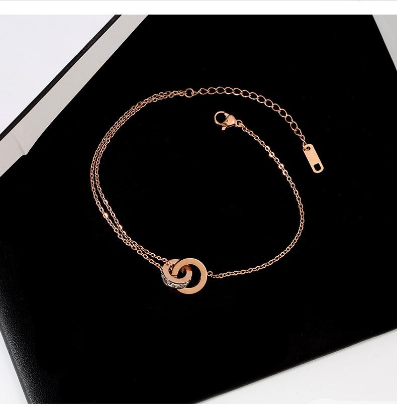 Women's Titanium Steel Double Ring Necklace: Non-Fading, Geometric, Rhinestone Clavicle Chain