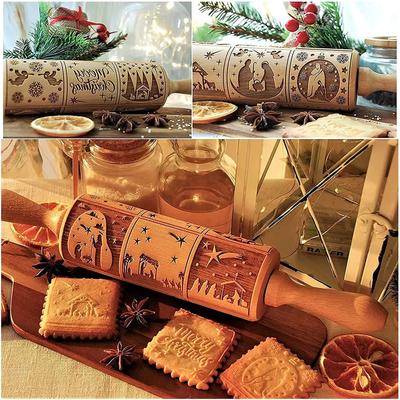 Weihnachts-Nudelholz mit Muster, Nudelhölzer, Stein, Schneeflocke, Elch, Prägung, Backen, Kekse, Fondant, Kuchen, gemusterte Walze