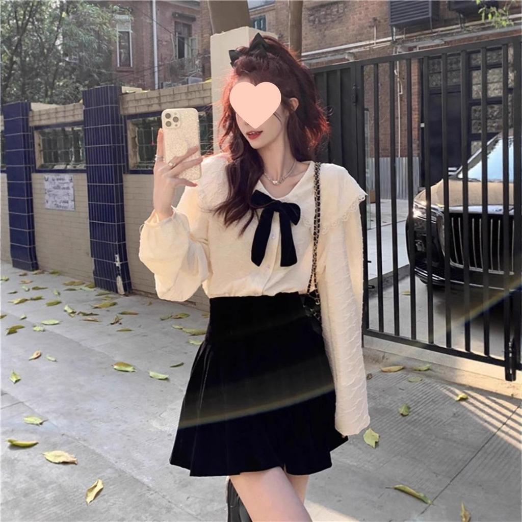 Women's Plus Size Doll Collar Long Sleeve Shirt with Bow Knot, Stylish Spring/Autumn 2025 Design