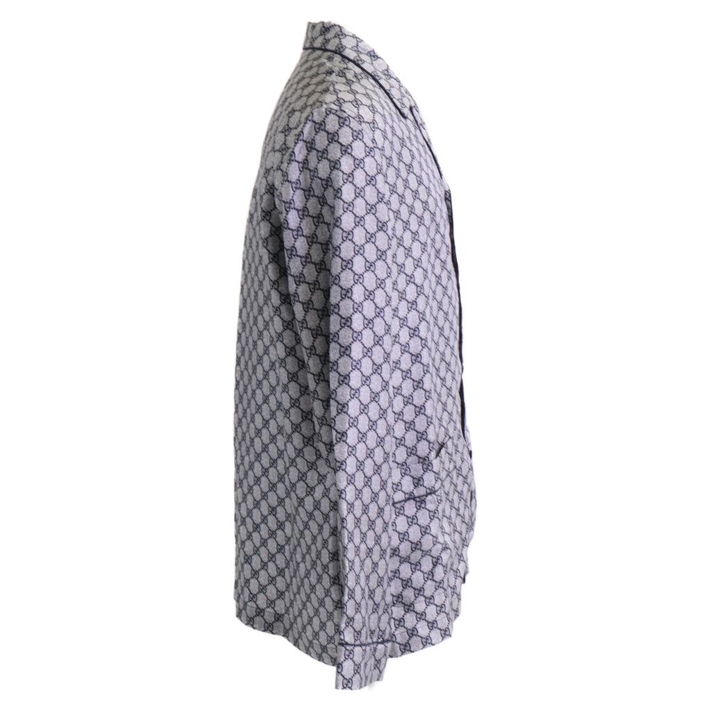 GUCCI [/Domestic Regular] 794903 GG Print Silk Long Sleeve Pajama Shirt/ tops Navy / grayUsed