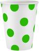 White Paper Cups with Green Polka Dots 6pcs.