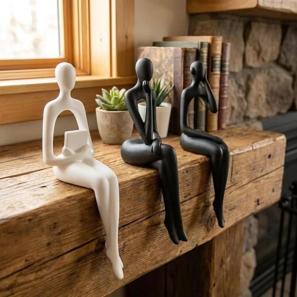 3pcs 3Pcs Abstract Figurine Minimalist Sitting Sculpture Abstract Hollow Figurine  Shelf