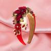 Women Heaband Fake Flower Faux Pearl Shiny Rhinestone Decor Wide Vintage Luxury Anti-slip Colorful Hair Hoop Anti-slip Hair Decoration Accessory