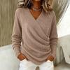 Women's V-Neck Long Sleeve Knit Sweater Casual Color Pullover Top