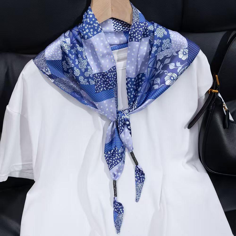 New simulated silk triangle scarf women's cashew flower small shawl neck protection silk scarf scarf fashion versatile scarf