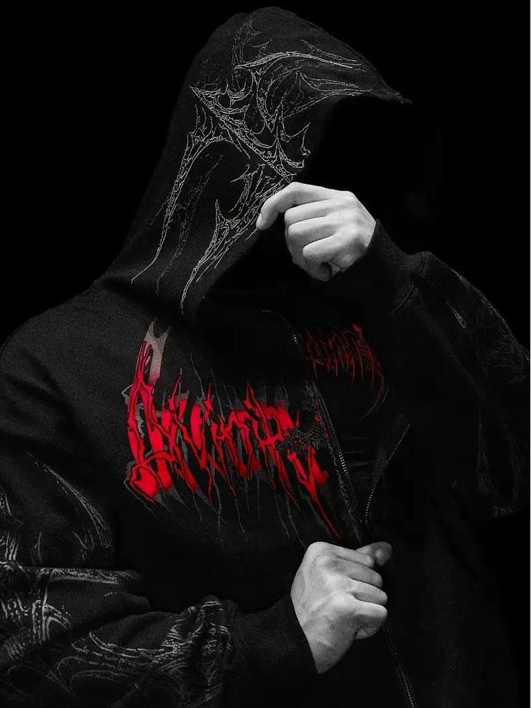 Divine Breath Zipper Hoodie: Men's Dark Style Fitness Sweatshirt