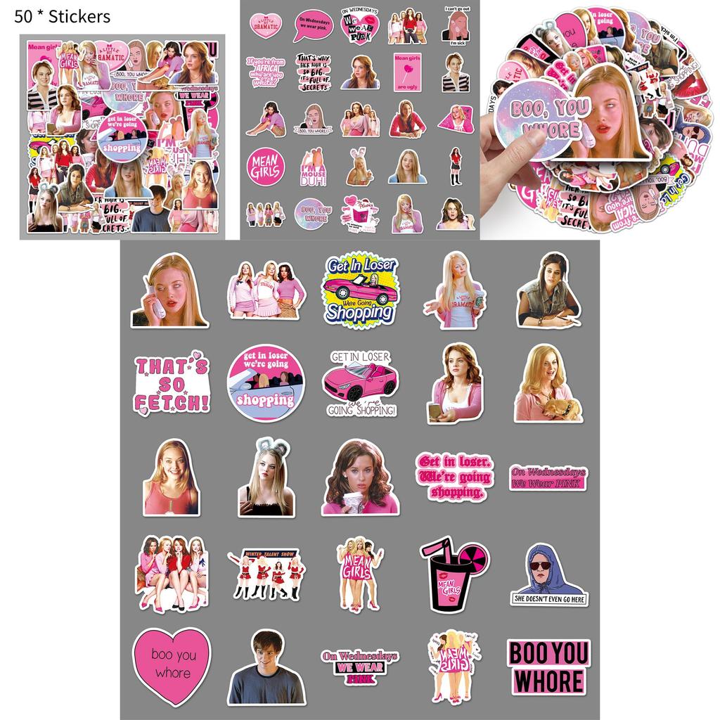 Cute 50pcs Mean Girls Decorative Waterproof Stickers For Skateboards Phone Cases