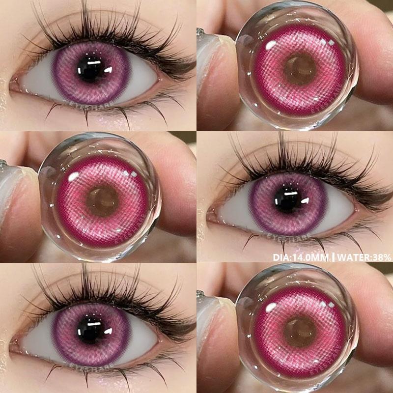 

2 шт. Цветные косплей контактные линзы для глаз Цветные модные розовые контактные линзы Фиолетовые косметические зрачки Годовые красные линзы