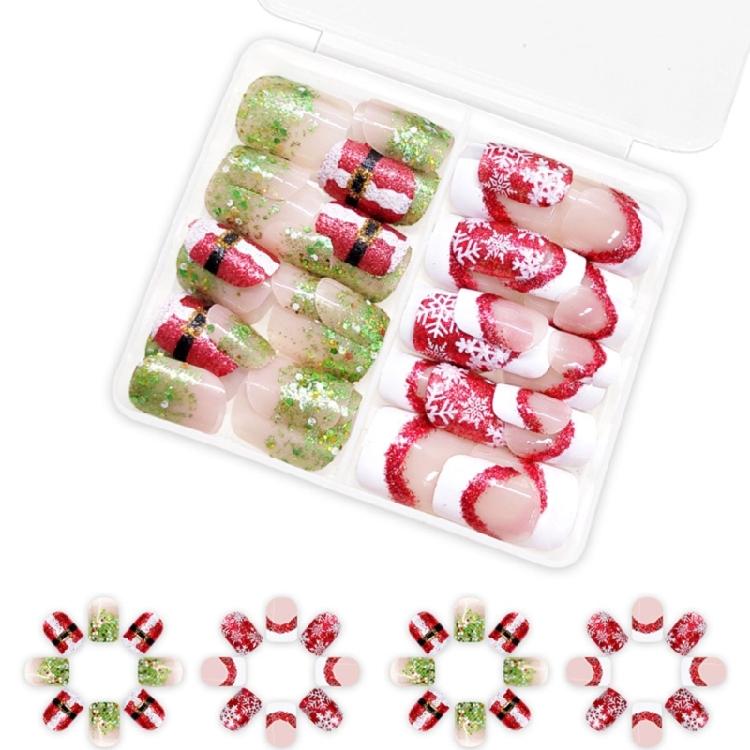 

48 Pcs White Snowflake False Nails Short Square Full Cover Stick on Nails Christmas Press On Nails Manicures Supplies 1