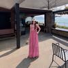 French Bud Pearl Chiffon Hazy Fairy Lace Neckline Suspender Lace Dress