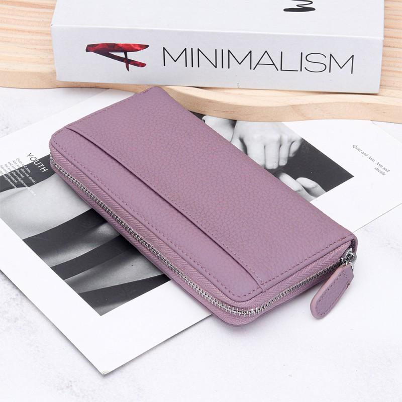 RFID Cowhide Women's Long Wallet Large Capacity Zipper Clutch Anti-theft Brush